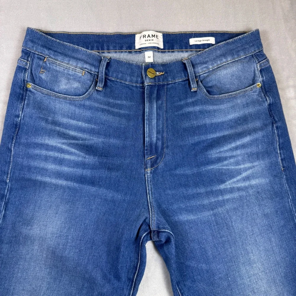 FRAME Denim Le High Straight Studded‎ Hem Jeans Womens Size 32 Raw Hem